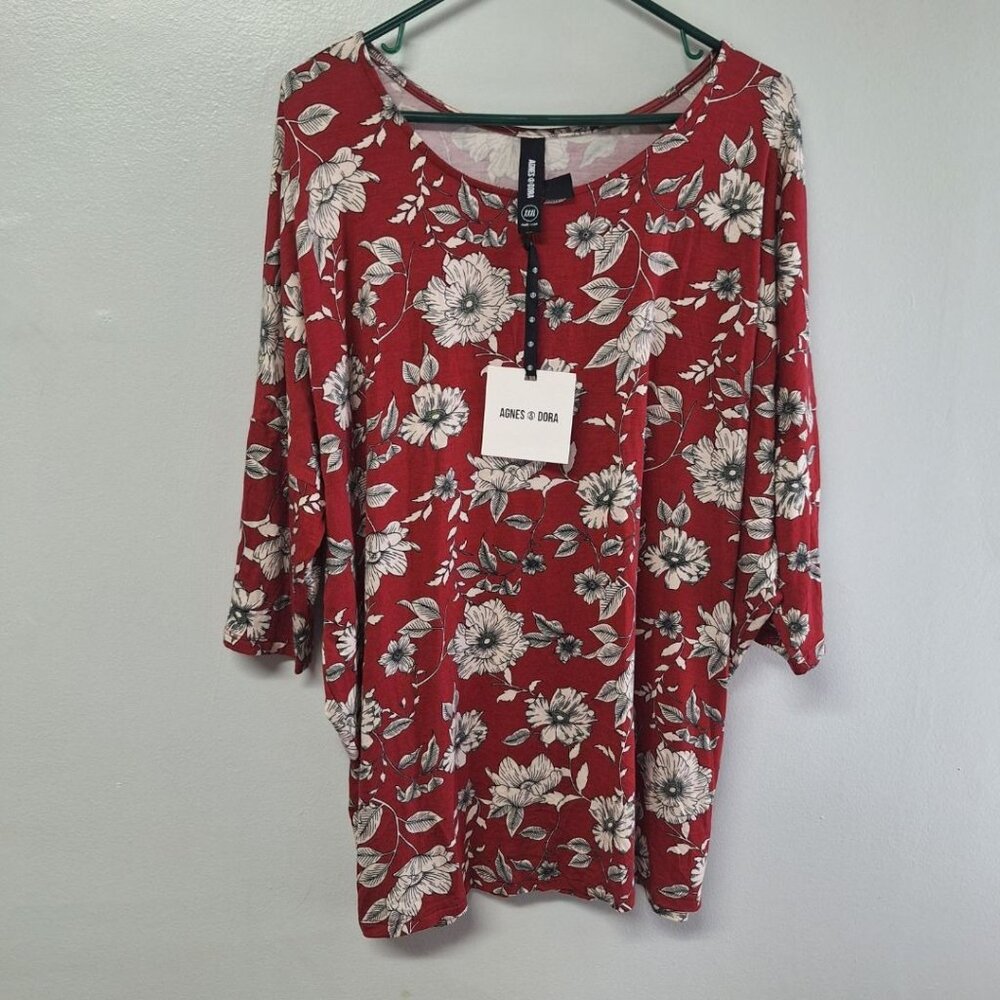 Agnes &‎ Dora Dolman Sleeve Top Cherry Blossom Floral Womens Plus XXXL Red